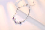 Silver Lucky Four Leaf Clover Charm Bracelet Purple Crystal Stone