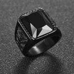 Trendy Men Black Stone Ring Titanium Steel Retro