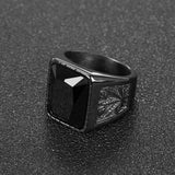 Trendy Men Black Stone Ring Titanium Steel Retro