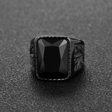 Trendy Men Black Stone Ring Titanium Steel Retro