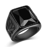 Trendy Men Black Stone Ring Titanium Steel Retro