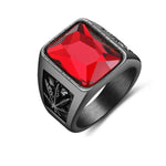 Trendy Men Black Stone Ring Titanium Steel Retro