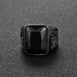 Trendy Men Black Stone Ring Titanium Steel Retro