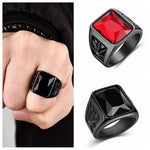 Trendy Men Black Stone Ring Titanium Steel Retro