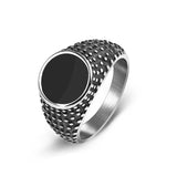 Trendy Men Black Stone Ring Titanium Steel Retro