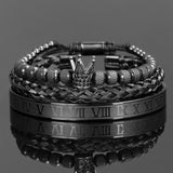 Luxury Crown Handmade Men Enamel Roman Numeral Bracelet