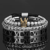 Luxury Crown Handmade Men Enamel Roman Numeral Bracelet