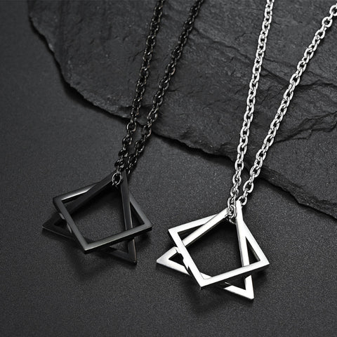 Square Triangle Male Pendant Stainless Steel Modern Necklace
