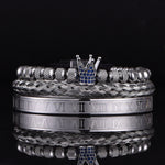 Luxury Roman Royal Micro Pave Blue CZ Crown Sets Bracelet Stainless Steel