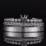 Luxury Roman Royal Micro Pave Blue CZ Crown Sets Bracelet Stainless Steel