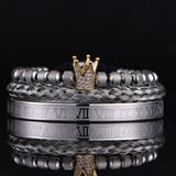 Luxury Roman Royal Micro Pave Blue CZ Crown Sets Bracelet Stainless Steel