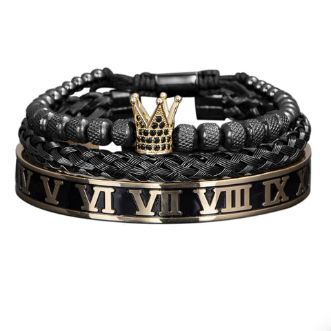 Luxury Crown Handmade Men Enamel Roman Numeral Bracelet